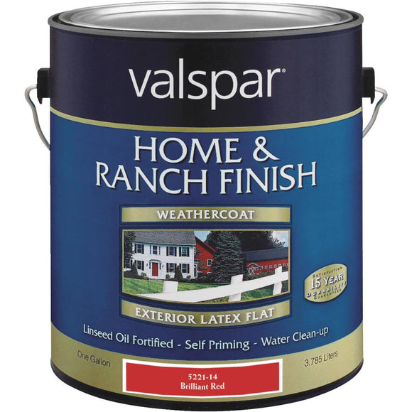 Valspar Exterior Latex Self Priming Flat Home And Ranch Finish, Brilliant Red, 1 Gal.